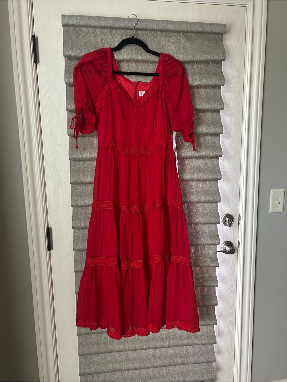 Rachel Parcell Red Puff Sleeve Tiered Midi Dress NWT Cottagecore Romantic Size M
